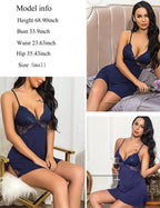 Navy Blue  Polyester Blend Floral Above The Knee Nightdress For Women