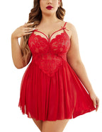 Red Plus Size Lingerie Lace Babydoll Womens Strap Chemise Nightgown V Neck Nighty